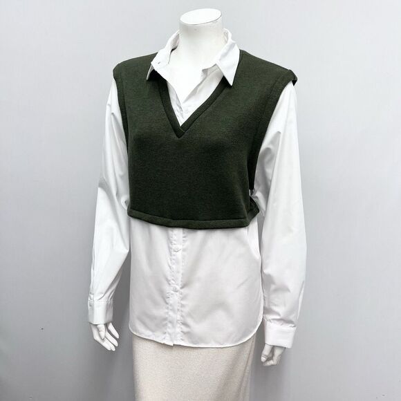 DREW Shirt Top With Builtin In Vest Army‎ Green & White NWT $235.00 Size L - Picture 1 of 5